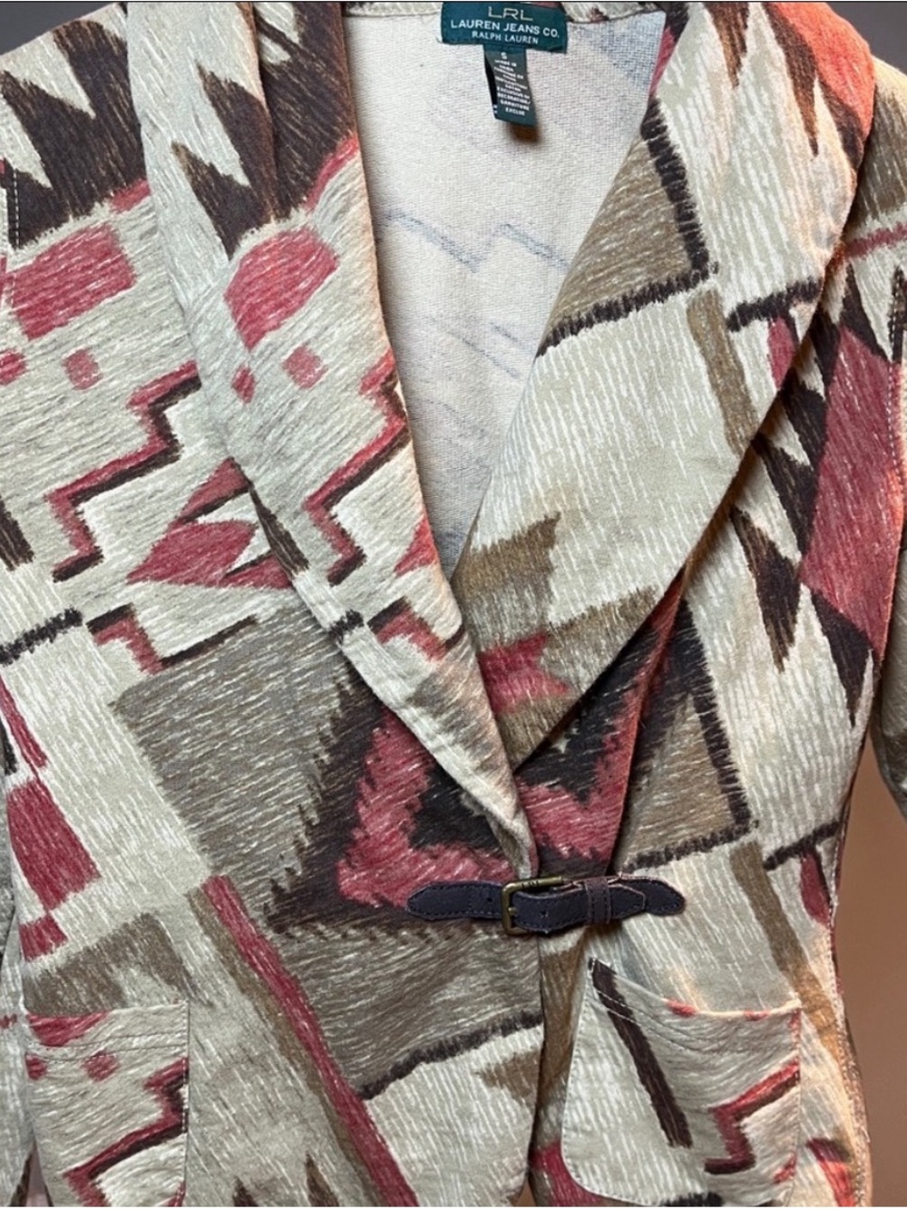 LAUREN Ralph Lauren Tan & Rust Patterned Belted Blazer - Picture 6 of 6